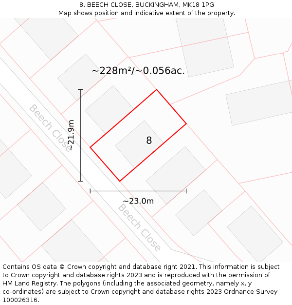 8, BEECH CLOSE, BUCKINGHAM, MK18 1PG: Plot and title map