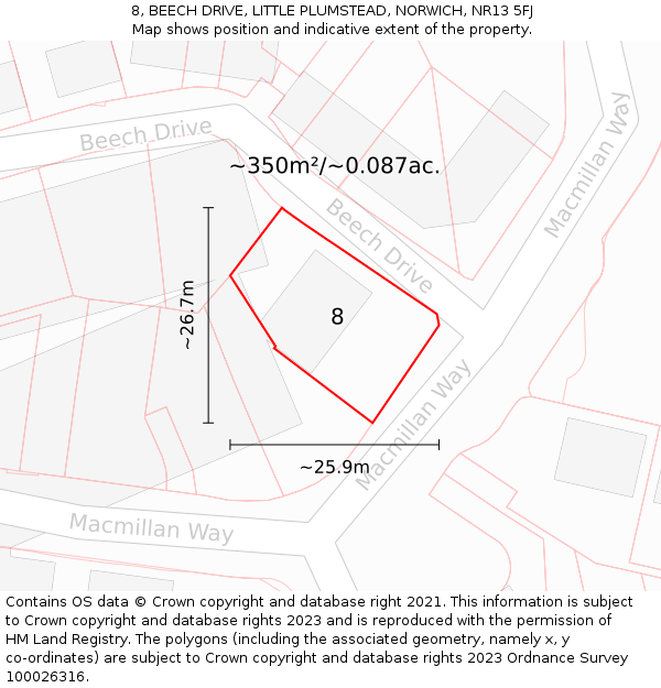 8, BEECH DRIVE, LITTLE PLUMSTEAD, NORWICH, NR13 5FJ: Plot and title map