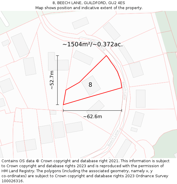 8, BEECH LANE, GUILDFORD, GU2 4ES: Plot and title map