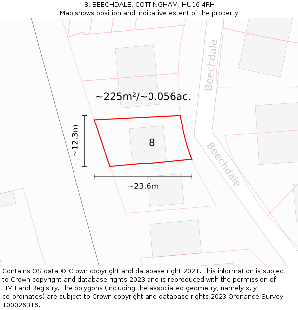 8, BEECHDALE, COTTINGHAM, HU16 4RH: Plot and title map
