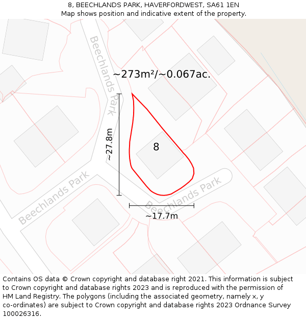 8, BEECHLANDS PARK, HAVERFORDWEST, SA61 1EN: Plot and title map