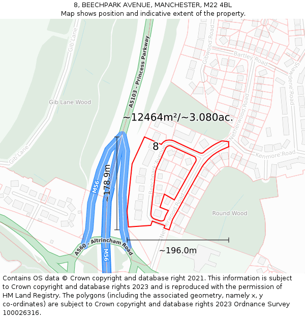 8, BEECHPARK AVENUE, MANCHESTER, M22 4BL: Plot and title map