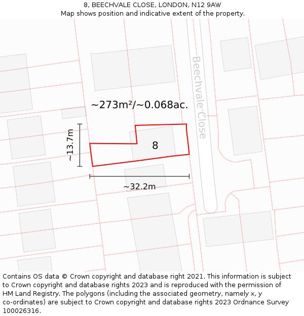 8, BEECHVALE CLOSE, LONDON, N12 9AW: Plot and title map