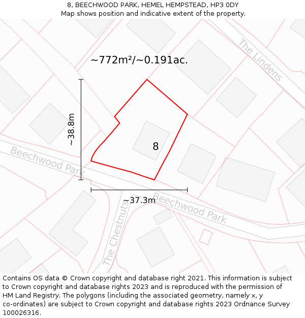 8, BEECHWOOD PARK, HEMEL HEMPSTEAD, HP3 0DY: Plot and title map