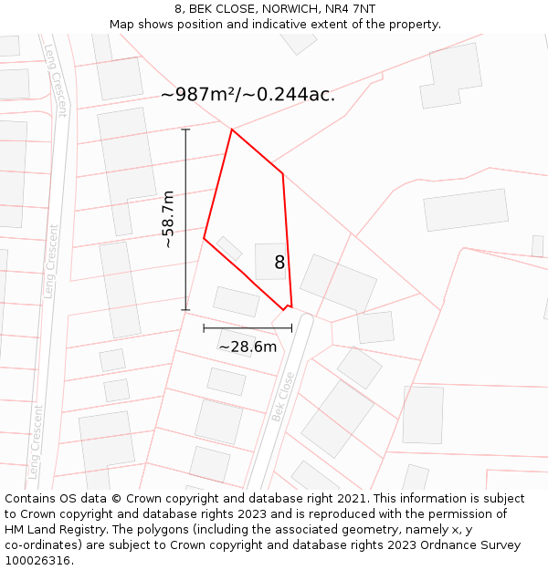 8, BEK CLOSE, NORWICH, NR4 7NT: Plot and title map