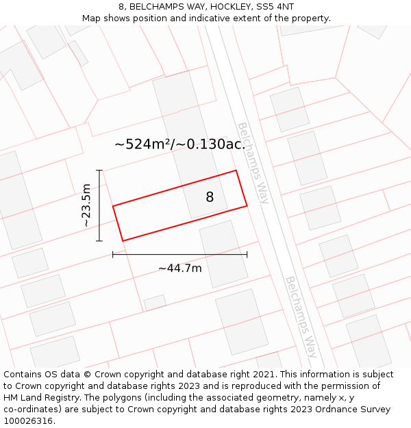 8, BELCHAMPS WAY, HOCKLEY, SS5 4NT: Plot and title map