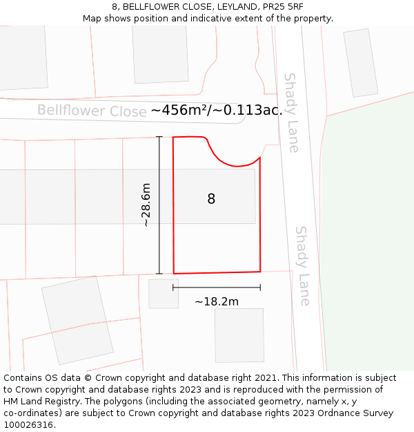 8, BELLFLOWER CLOSE, LEYLAND, PR25 5RF: Plot and title map