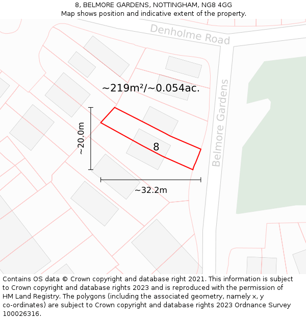 8, BELMORE GARDENS, NOTTINGHAM, NG8 4GG: Plot and title map