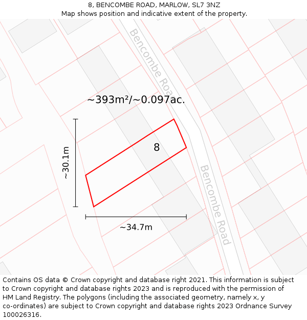 8, BENCOMBE ROAD, MARLOW, SL7 3NZ: Plot and title map