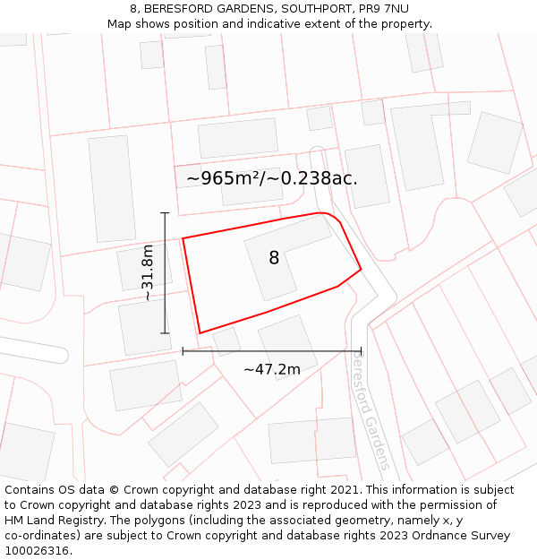 8, BERESFORD GARDENS, SOUTHPORT, PR9 7NU: Plot and title map