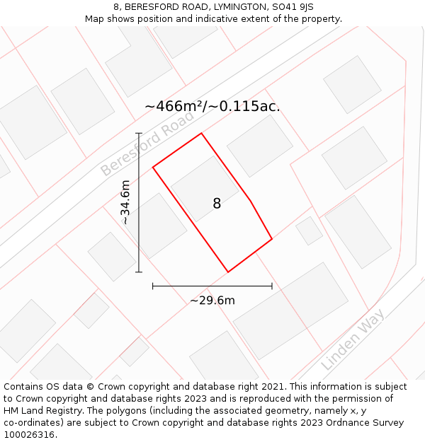 8, BERESFORD ROAD, LYMINGTON, SO41 9JS: Plot and title map