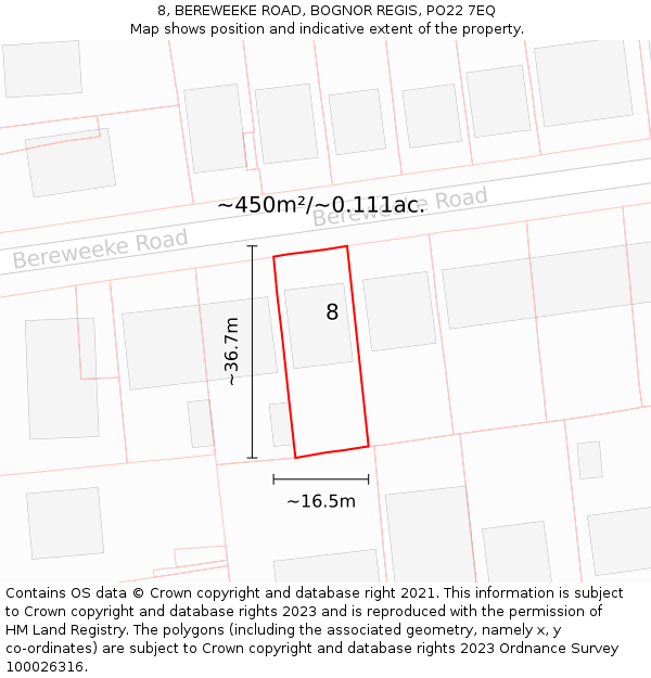 8, BEREWEEKE ROAD, BOGNOR REGIS, PO22 7EQ: Plot and title map