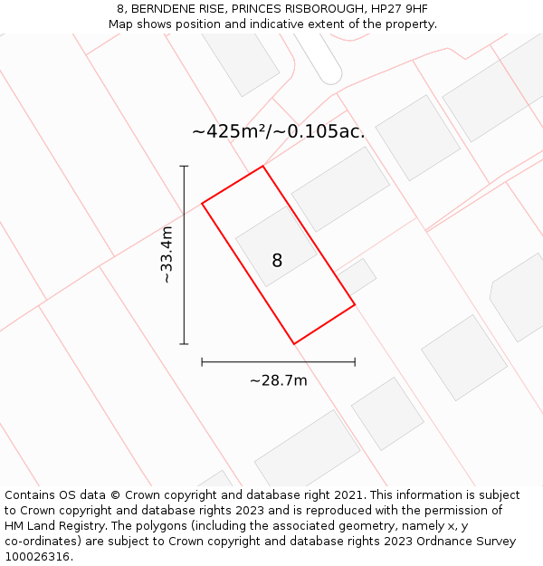 8, BERNDENE RISE, PRINCES RISBOROUGH, HP27 9HF: Plot and title map