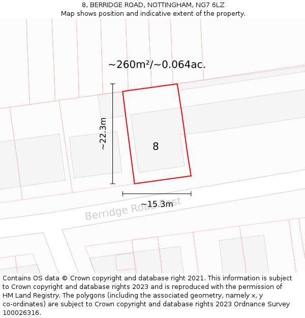 8, BERRIDGE ROAD, NOTTINGHAM, NG7 6LZ: Plot and title map