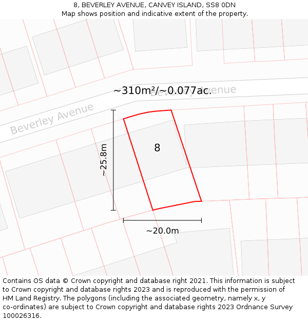8, BEVERLEY AVENUE, CANVEY ISLAND, SS8 0DN: Plot and title map