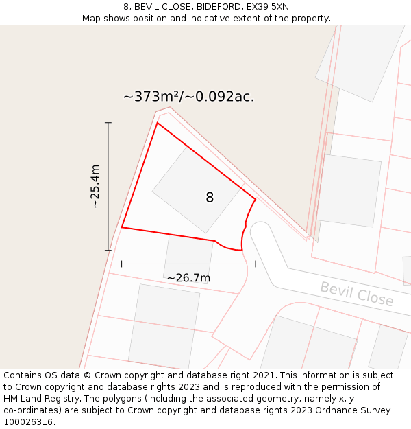 8, BEVIL CLOSE, BIDEFORD, EX39 5XN: Plot and title map