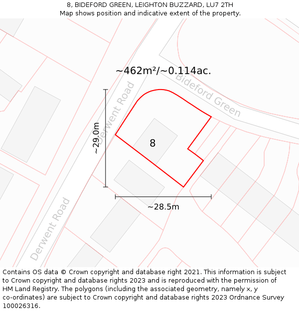 8, BIDEFORD GREEN, LEIGHTON BUZZARD, LU7 2TH: Plot and title map