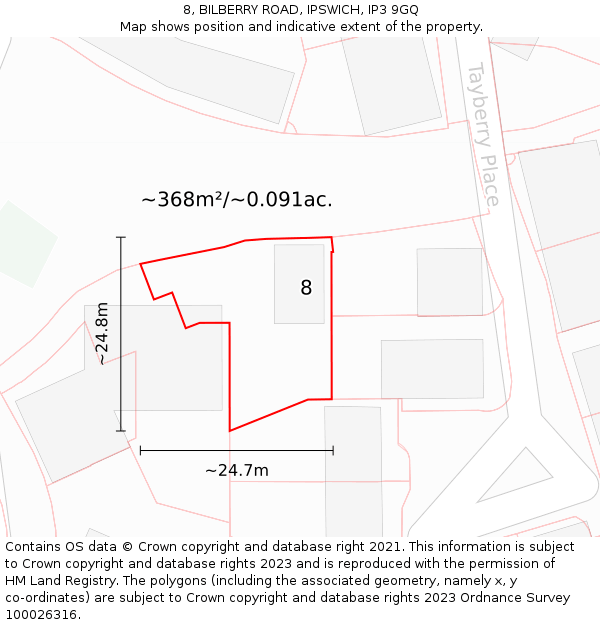 8, BILBERRY ROAD, IPSWICH, IP3 9GQ: Plot and title map