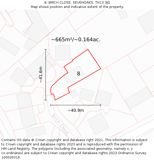 8, BIRCH CLOSE, SEVENOAKS, TN13 3JQ: Plot and title map