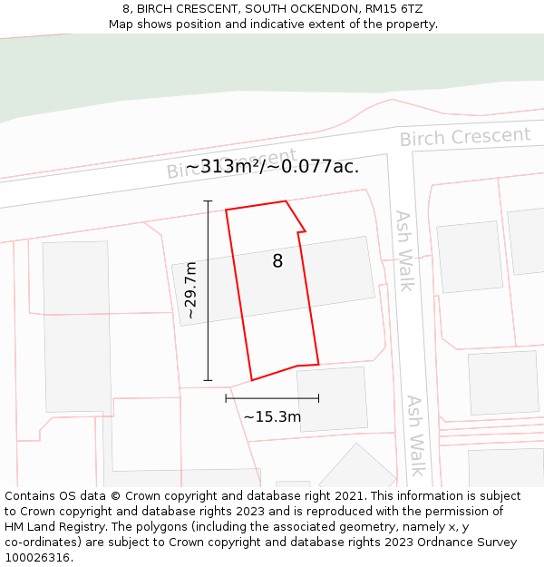 8, BIRCH CRESCENT, SOUTH OCKENDON, RM15 6TZ: Plot and title map