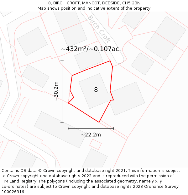 8, BIRCH CROFT, MANCOT, DEESIDE, CH5 2BN: Plot and title map