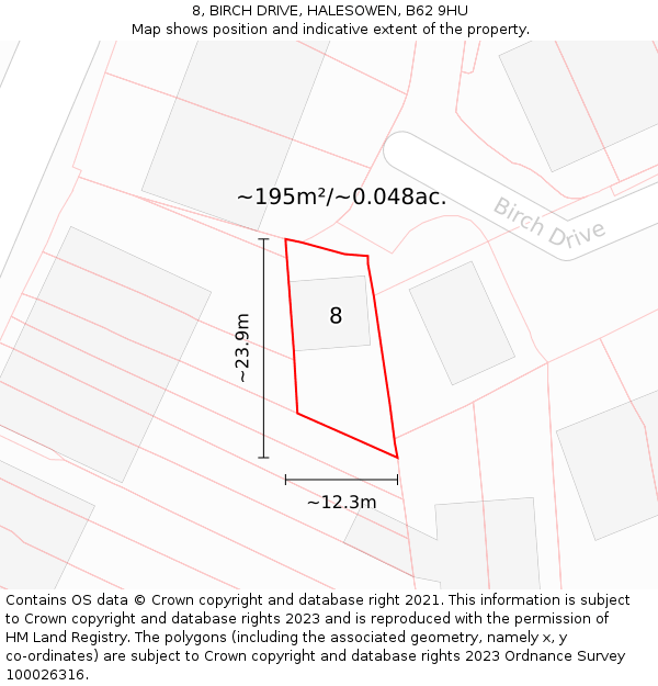 8, BIRCH DRIVE, HALESOWEN, B62 9HU: Plot and title map