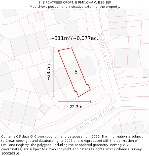 8, BIRCHTREES CROFT, BIRMINGHAM, B26 1EF: Plot and title map