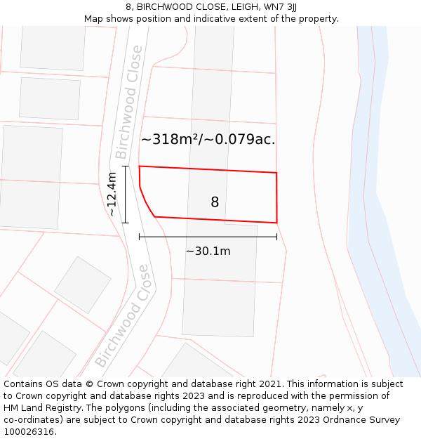 8, BIRCHWOOD CLOSE, LEIGH, WN7 3JJ: Plot and title map