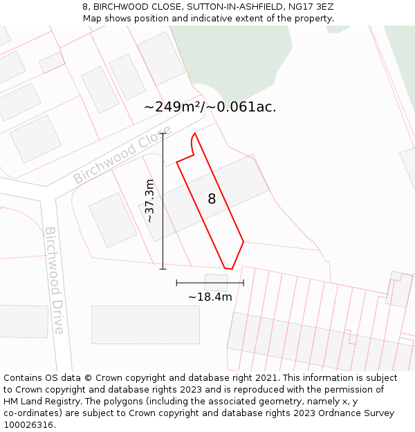 8, BIRCHWOOD CLOSE, SUTTON-IN-ASHFIELD, NG17 3EZ: Plot and title map