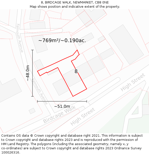 8, BIRDCAGE WALK, NEWMARKET, CB8 0NE: Plot and title map