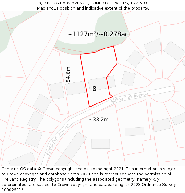 8, BIRLING PARK AVENUE, TUNBRIDGE WELLS, TN2 5LQ: Plot and title map