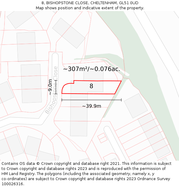 8, BISHOPSTONE CLOSE, CHELTENHAM, GL51 0UD: Plot and title map