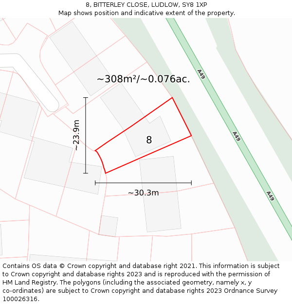 8, BITTERLEY CLOSE, LUDLOW, SY8 1XP: Plot and title map