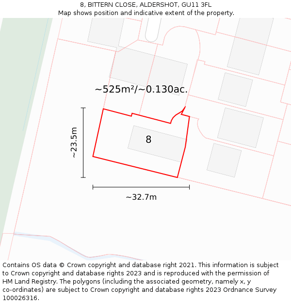 8, BITTERN CLOSE, ALDERSHOT, GU11 3FL: Plot and title map