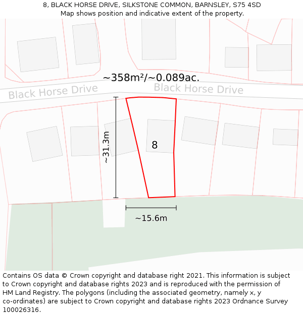 8, BLACK HORSE DRIVE, SILKSTONE COMMON, BARNSLEY, S75 4SD: Plot and title map