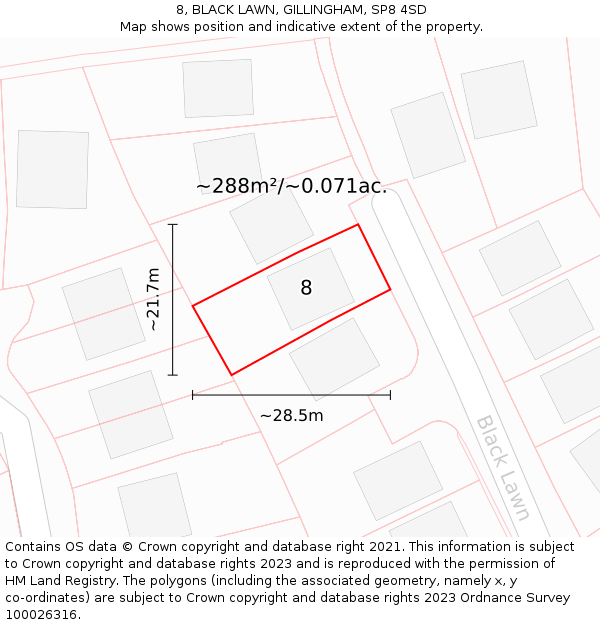 8, BLACK LAWN, GILLINGHAM, SP8 4SD: Plot and title map