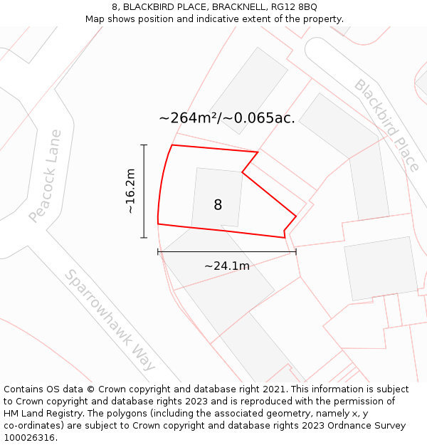 8, BLACKBIRD PLACE, BRACKNELL, RG12 8BQ: Plot and title map