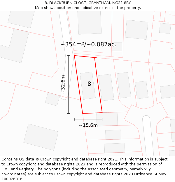 8, BLACKBURN CLOSE, GRANTHAM, NG31 8RY: Plot and title map