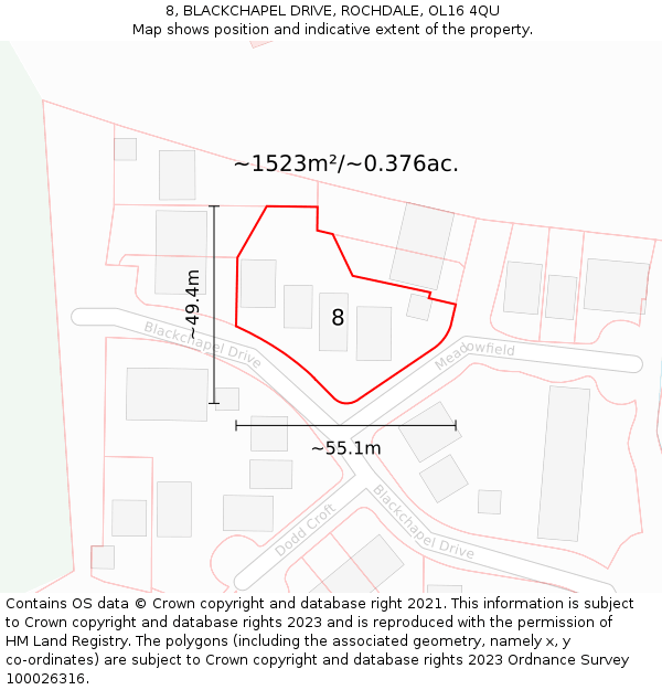 8, BLACKCHAPEL DRIVE, ROCHDALE, OL16 4QU: Plot and title map