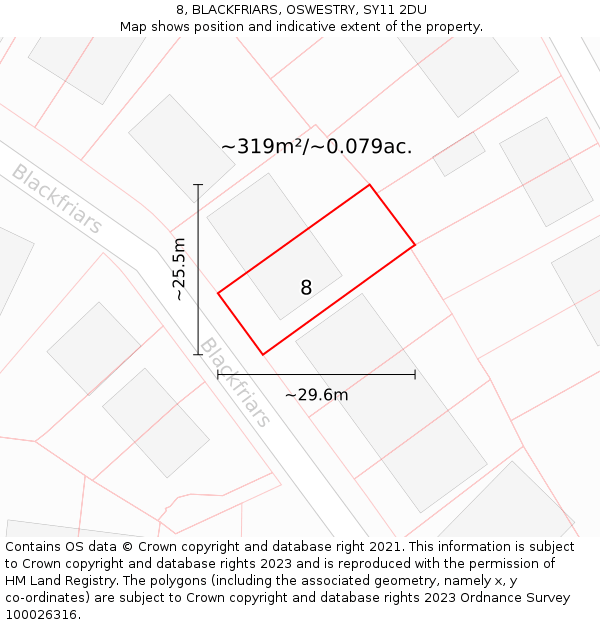 8, BLACKFRIARS, OSWESTRY, SY11 2DU: Plot and title map