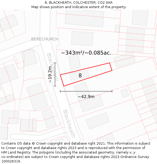 8, BLACKHEATH, COLCHESTER, CO2 0AA: Plot and title map