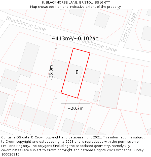 8, BLACKHORSE LANE, BRISTOL, BS16 6TT: Plot and title map