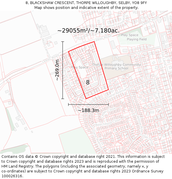 8, BLACKSHAW CRESCENT, THORPE WILLOUGHBY, SELBY, YO8 9FY: Plot and title map