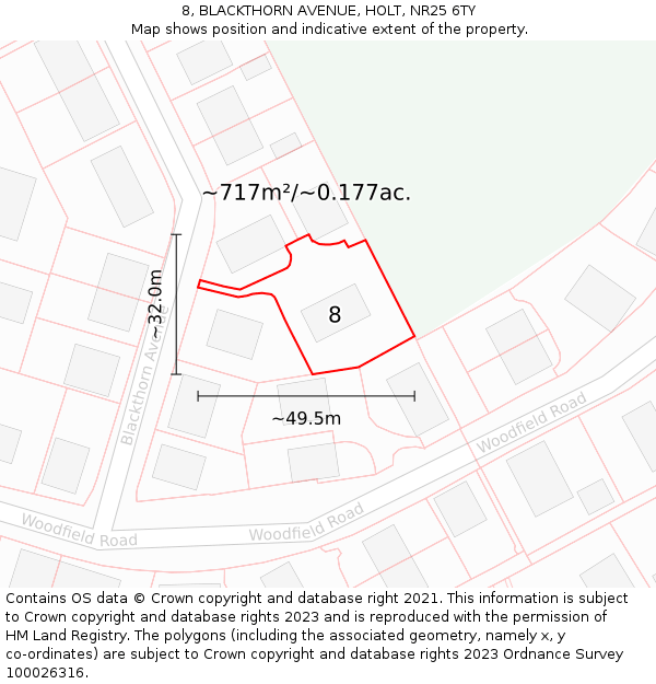 8, BLACKTHORN AVENUE, HOLT, NR25 6TY: Plot and title map