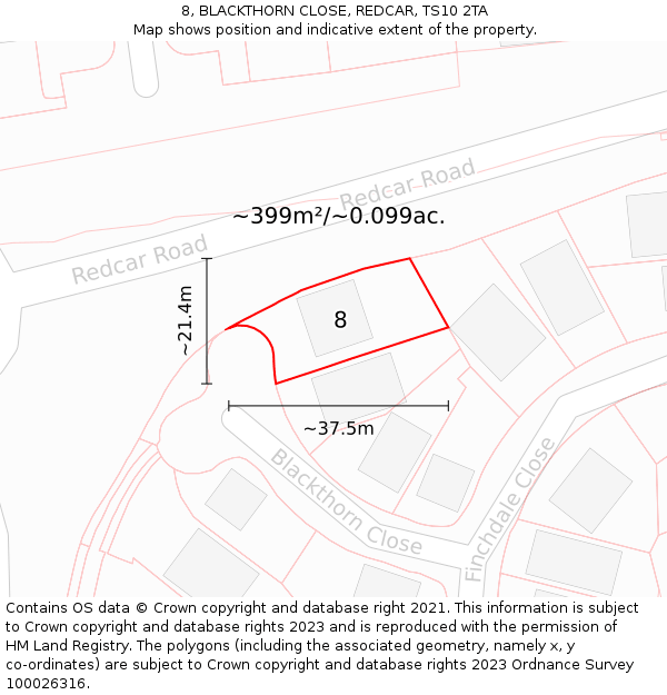 8, BLACKTHORN CLOSE, REDCAR, TS10 2TA: Plot and title map