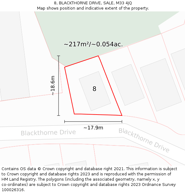 8, BLACKTHORNE DRIVE, SALE, M33 4JQ: Plot and title map