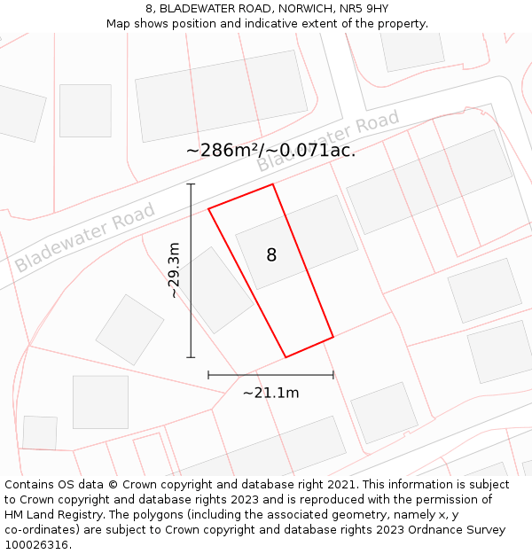 8, BLADEWATER ROAD, NORWICH, NR5 9HY: Plot and title map