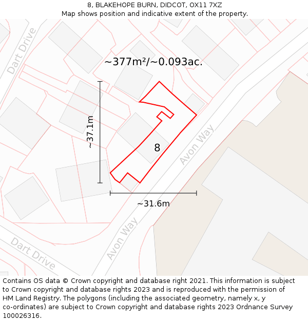 8, BLAKEHOPE BURN, DIDCOT, OX11 7XZ: Plot and title map