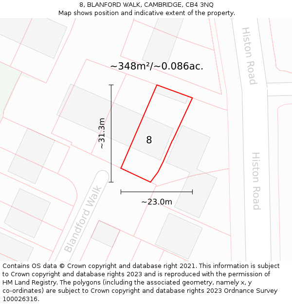 8, BLANFORD WALK, CAMBRIDGE, CB4 3NQ: Plot and title map