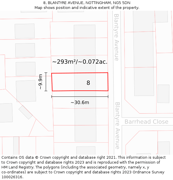 8, BLANTYRE AVENUE, NOTTINGHAM, NG5 5DN: Plot and title map